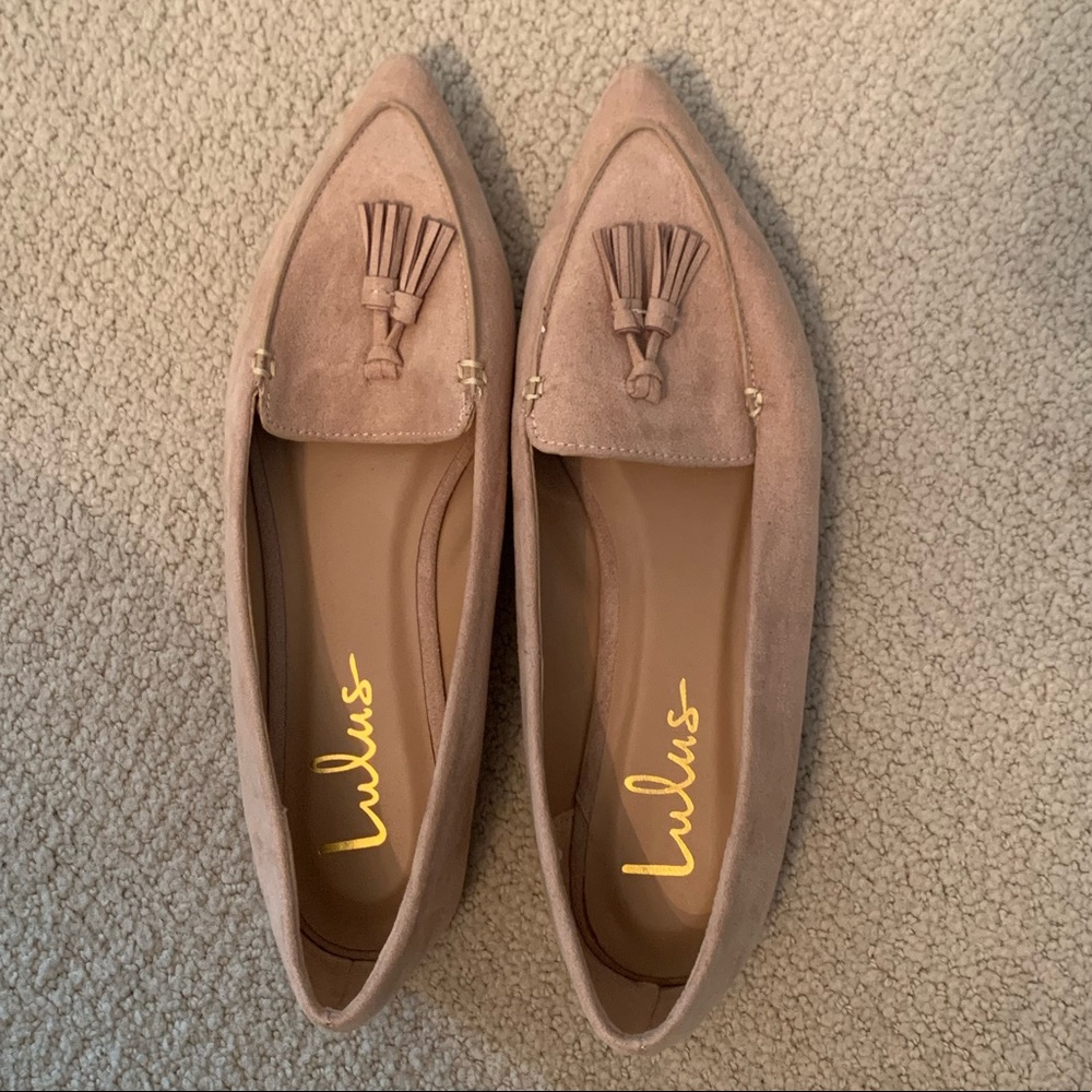 Lulus Tan Suede Flats with Fringe